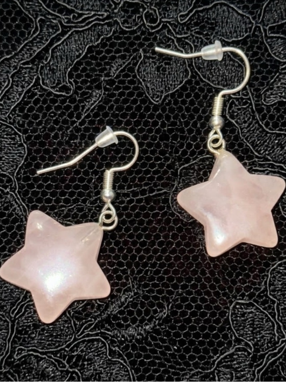 Star-Shaped Rose Quartz Drop Earrings